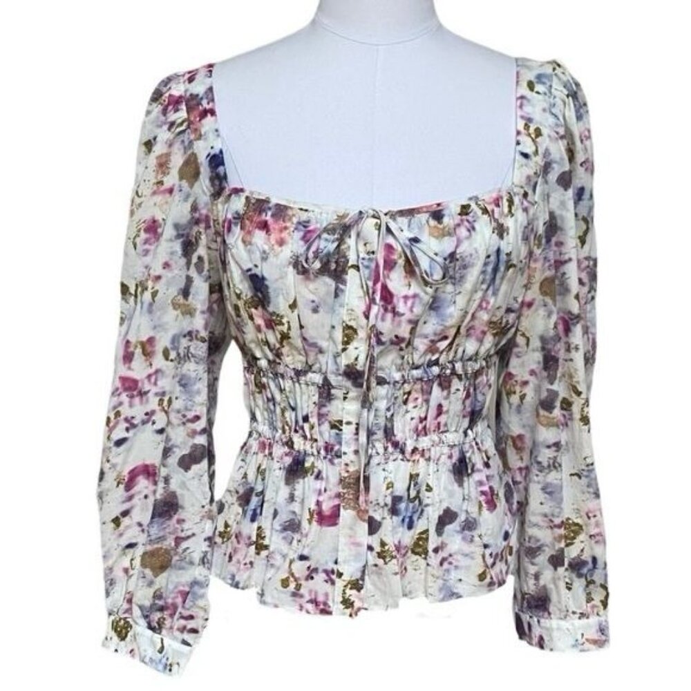 J. Crew x Flora Obscura Blouse Cinched-waist Top in Kaleidoscope Floral NWT - Picture 8 of 16